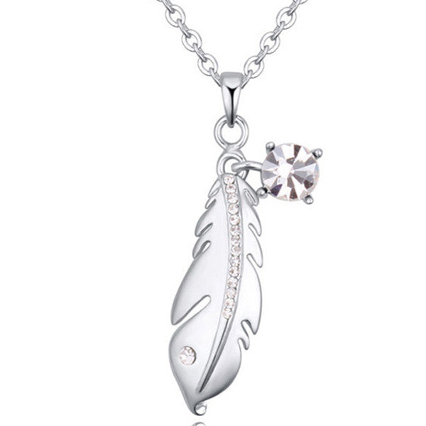 Silver Feather Pendant Necklace